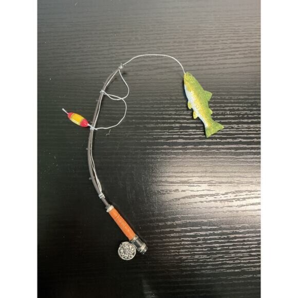 Miniature Fishing Rod Replica With Fish & Bobber Home Decor Man Cave - Picture 2 of 3
